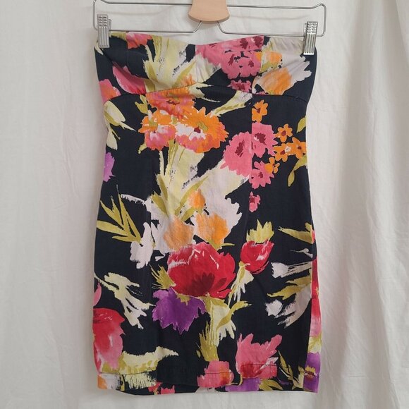 Forever 21 Dress Juniors Small Black Floral Print Mini Strapless Cotton Blend - Picture 12 of 12